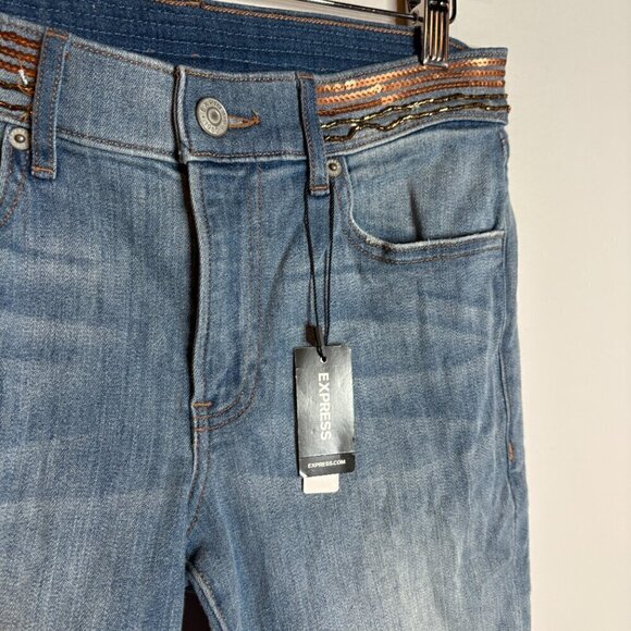 NWT Express embellished beaded Mid Rise Ankle Legging jeans - Picture 2 of 8